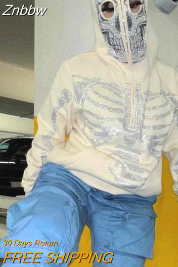 Znbbw Rhinestone Full Zip Hoodies 2023 Women Long Sleeve Sweatshirt Coat Harajuku Autumn Oversized Jacket Pullover Streetwear Tops